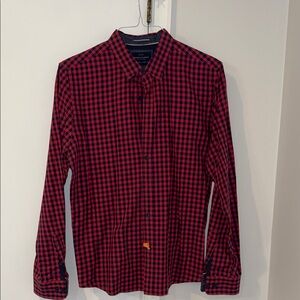 Denim & Flower plaid, button-down shirt. Red and navy blue large.